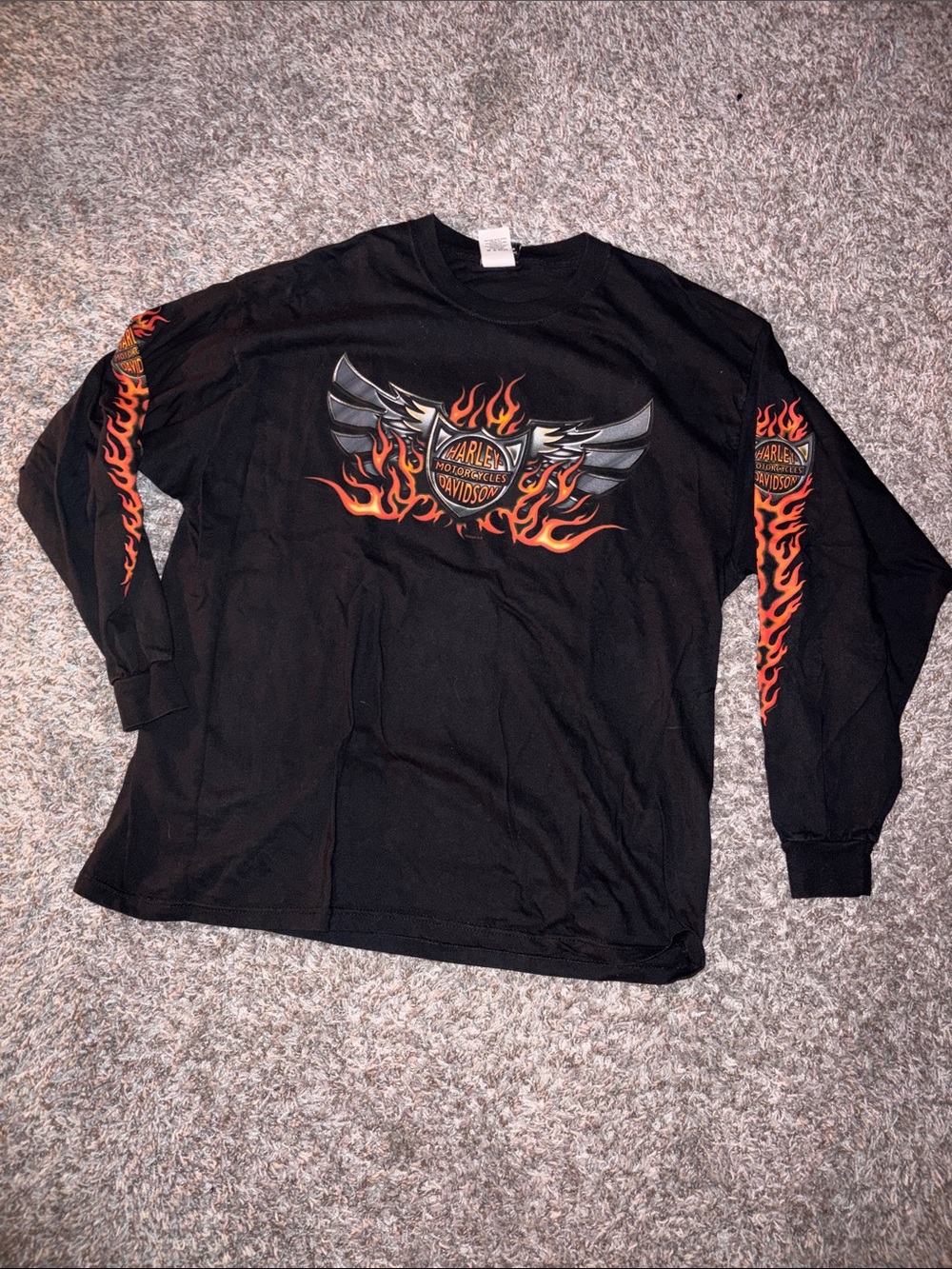 Harley-Davidson Black Long-Sleeve Shirt with Orange and Red Flame Graphics
